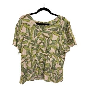 Versona Tropical Palm Leaf Faux Wrap Blouse Green Resort Vacation Top XXL